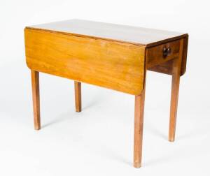 PEMBROKE TABLE: English early 19th century mahogany drop-side table on square tapering legs. Height 71cm, width 145cm, depth 91cm