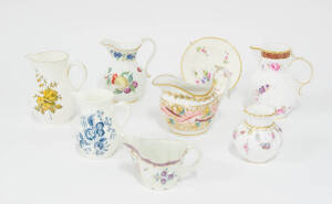 Group of 6 English porcelain jugs by Royal Worcester, Coalport & Chelsea; vase by Crown Derby & a Royal Worcester floral dish by E.Phillips, varying sizes. (8 items)