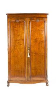 WARDROBE: By Svensson, Queensland maple 2 door with fitted interior, early 20th century. Height 189cm, width 112cm, depth 61cm