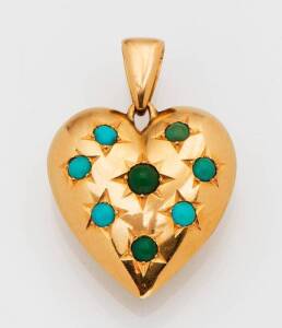 A &nbsp;turquoise heart pendant. 18ct yellow gold. Weight 10.30 grams.