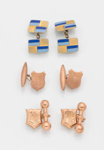 Three pairs of cufflinks including 9ct gold. Weight 6.23 grams.