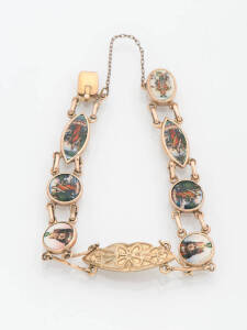 An Indian enamelled plaque bracelet. 9ct yellow and rose gold.&nbsp;