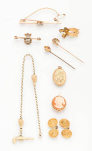 A collection of jewellery, including cameo brooch, bar brooch and marcasite.