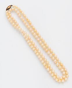 A cultured pearl necklace. Length 50cm.