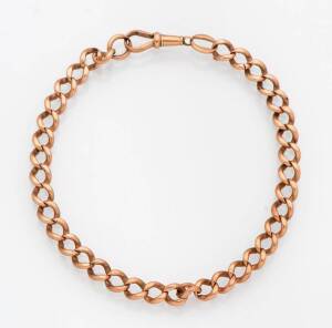 A gold curb link fob chain. 9ct rose gold. Weight 18.38 grams.&nbsp;
