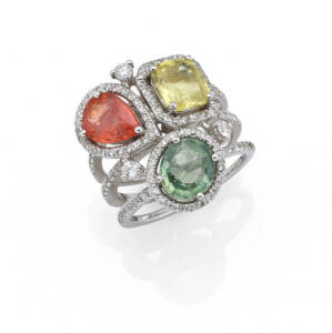 A sapphire and diamond ring. Gold.