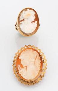 &nbsp;A cameo ring and brooch. 18ct and 9ct yellow gold.&nbsp;