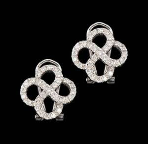 A pair of diamond earrings. 18ct white gold.&nbsp;