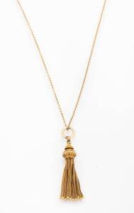 An antique tassle fob on chain. Yellow gold. Weight 10.4 grams