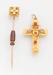 An antique Australian GTD and pearl cross and stickpin.&nbsp;