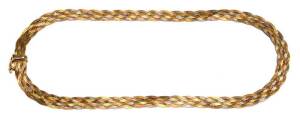 A tri-colour woven necklace.14ct gold. &nbsp;Weight 9 grams.