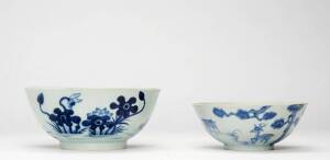 Two Chinese blue and white bowls, 18th century, both marked to the base, 15 and 17.5cm high