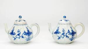A pair of Chinese blue and white teapots and covers, Kangxi 1662-1722, from a shipwreck, 11.2cm high