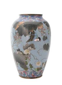 A large Japanese cloisonn&eacute; vase, Meiji period, 1868-1912, decorated with birds and exotic flowers, 29.5cm high&nbsp;