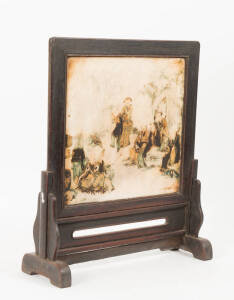 A Chinese painted marble panel mounted in a wooden table screen, early 20th century, 50cm high