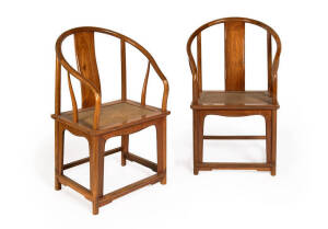 Pair of Chinese rosewood thrown chairs with rattan seats, 20th century&nbsp;