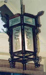 Chinese lantern. Timber and etched glass, 20th century&nbsp;