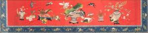 Chinese 19th century embroidery in gilt frame. 189 x 43cm