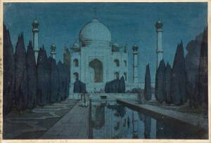 Hiroshi Yashida Japanese woodblock "Taj Mahal, Night, no.2". Signed & titled in pencil in the margin. 38 x 25cm
