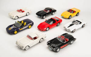 A collection of Corvette 1:18 scale models; various makers. (8 cars)