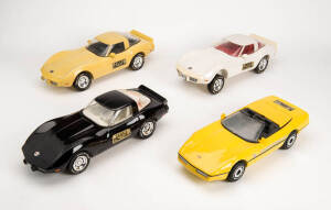 A collection of Jim Beam Corvette decanters; 3 with original contents and 3 with original boxes. (9, various models: 3 black, 3 red, 2 yellow, 1 white).