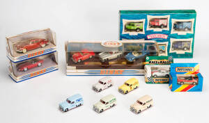 DINKY: 1948 Tucker Torpedo (DY-11); 1950 Ford E83W Van (DY-4); 1959 Cadillac Coupe de Ville (DY-7); 1968 Jaguar E Type (DY-18); 1973 MGBGT V8 (DY-19); and 3 others, also, a range of Matchbox models in original packaging. (Total: 33 cars).