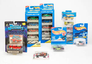 Corvettes: A collection of "Hot Wheels" and similar models, all on original cards or in original boxes. (41 cars).