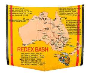 A bonnet from an EH Holden which the vendor competed in the RedEx Bash around Australia and New Zealand.  Hand panted with a map of Australia and ‘Bash’ listing. Together with two pair of Varity Club of Australia entrants number plates from 1996 and 2006