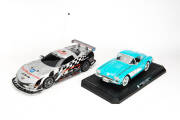 1958 Corvette 1:12 scale die-cast replica in turquoise blue with white side inserts and black interior; opening hood, trunk and doors. Also, 3 later Corvette models (one motorized) of similar scale. (4 items)&nbsp; - 2