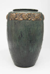 Austrian Art Deco pottery vase with rose patterned frieze. 35cm