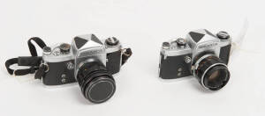MIRANDA CAMERA CO.LTD. (Japan): Miranda F 35mm cameras (2). Early model with Kawanon 35mm f2.8 and later model with Auto Miranda 50mm f1.9 and lens cap.