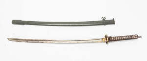 Japanese N.C.O. sword in green painted metal scabbard, WW2 period. Sword 90cm
