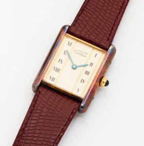 A Lady's Cartier Vendome tank wristwatch. Quartz. Silver. Ref:590005. Papers.&nbsp;