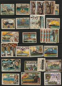 Wide range of ephemera, early 1900's to recent years, in 2 large boxes. With various earlier cinderellas & vignettes incl. WWI patriotic labels, range of matchbox and cigar labels etc; modern collectables incl. various Simpsons cards, Digimon, Tazos, Cryp