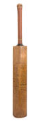 MAURICE LEYLAND'S SIGNED BAT FROM 1930-34: Full size "William Sykes - Maurice Leyland" Cricket Bat, signed by Maurice Leyland in the ownership position, signed on reverse by 1930 Australia & England teams - &nbsp;27 signatures including Bill Woodfull, Don Brad