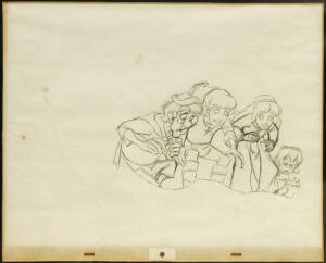DISNEY: Pencil sketch from Disney studios, window mounted, framed & glazed, overall 49x41cm.