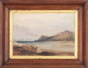 HMS BEAGLE: Conrad Martens (1801-78): "View of Port Famine, Strait of Magellan", oil on board, 18x26cm, with a lengthy description on the reverse, early wooden frame. The verso inscription reads "Port Famine. Straits of Magellan/ The anchorage of H.M.Ship
