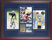 LANCE ARMSTRONG, display with signed photograph, window mounted with 3 other photographs, framed & glazed, overall 84x64cm.