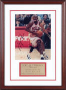 MICHAEL JORDAN, signed photograph, window mounted, framed & glazed, overall 36x49cm. With CoA.