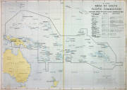 "Map Showing Area of South Pacific Commission", compiled and drawn by Division of National Mapping, Department of National Development [Canberra, 1961], linen-backed (some tone spots and split along central fold), size 144x101cm.