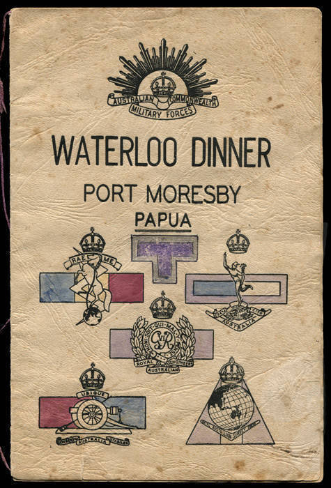 ROYAL AUSTRALIAN ENGINEERS: Dinner menu "Waterloo Dinner, Port Moresby, Papua" with 11 signatures; together with photograph of the event.