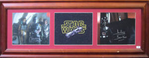 STAR WARS: "Star Wars" display signed by Jeremy Bulloch (Boba Fett) & Dave Prowse (Darth Vader), framed & glazed, overall 99x36cm.