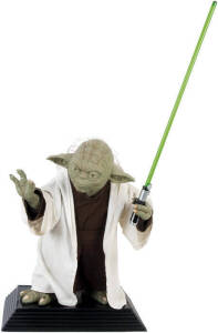 STAR WARS: Yoda - lifesize model in action pose, produced by Lucas Arts. (172 x 70cm including lightsabre) A very striking model with indredibly high detailed finish.