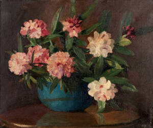 GREGSON, V.R. (British) Flowers in a vase, oil on canvas, signed "V.R.GREGSON" and dated "45" at lower right. 50 x 60cm. (Several similar studies by this artist are held by the Rossendale Museum, Lancashire).