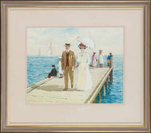 LANTS, Gerrard George (1927-98, Australia), "Promenade on the Pier" watercolour, signed "Lants" lower left, 42 x 53cms.