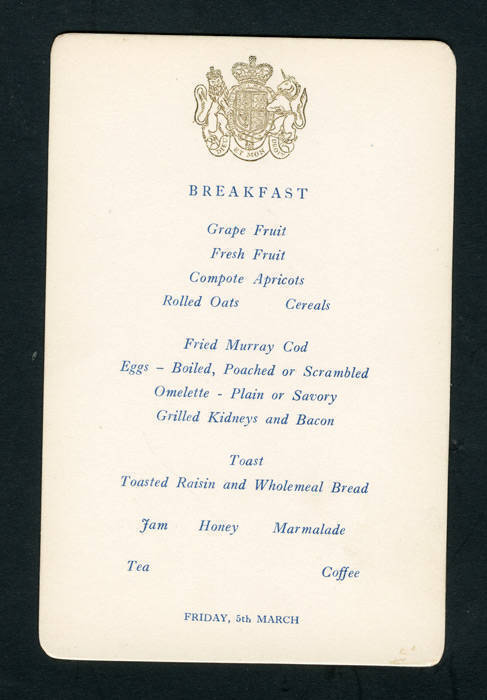 1958 Royal Visit Victorian Railways Menu Cards For Meals Taken On