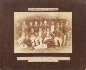 1888 AUSTRALIAN TEAM: Original team photograph, with title "The Australians, 1888, Sixth Team. Photographed at Kennington Oval, May 14th" and players' names printed and inset into mount, overall 44x36cm. Scarce. Excellent condition.