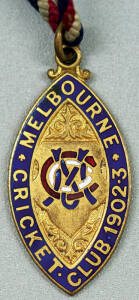 MELBOURNE CRICKET CLUB, 1902-3 membership badge, made by J.R.Gaunt, No.423.