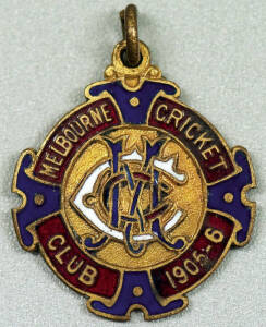 MELBOURNE CRICKET CLUB, 1905-6 membership badge, made by Bridgland & King, No.855.