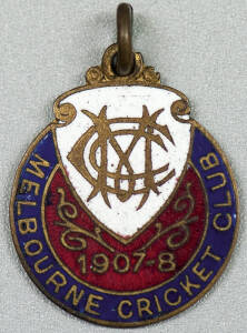 MELBOURNE CRICKET CLUB, 1907-8 membership badge, made by Bridgland & King, No.1666.